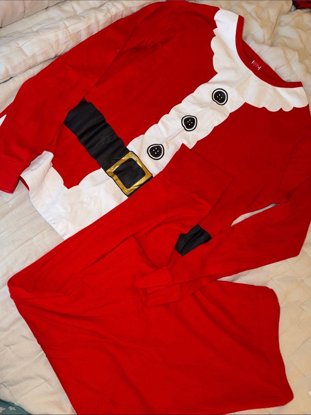 Target Men's Red Santa Pajama Set with Printed Black Belt and Gold Buckle